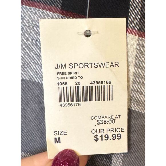 CATO Grey Red Plaid Open Front Cardigan Cotton Vest Women's Size Medium Raw Hem - Picture 7 of 12